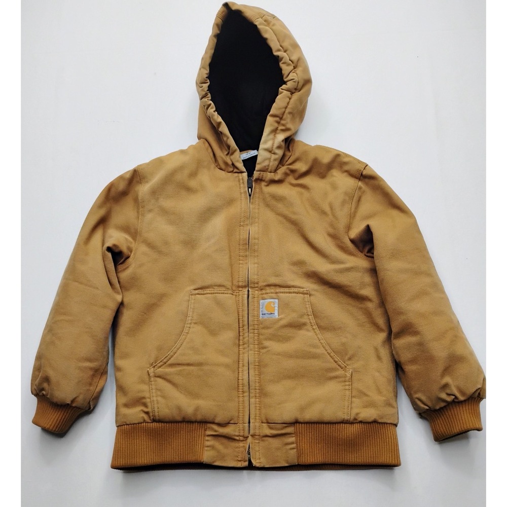 Carhartt Jacket Youth Boys M (10-12) Brown Quilt Lined Duck Canvas Hooded